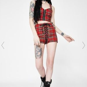 Dollskill Tripp NYC Plaid lace up shorts